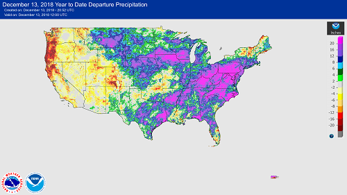 December 13, 2018 Year to Date Departure Precipitation